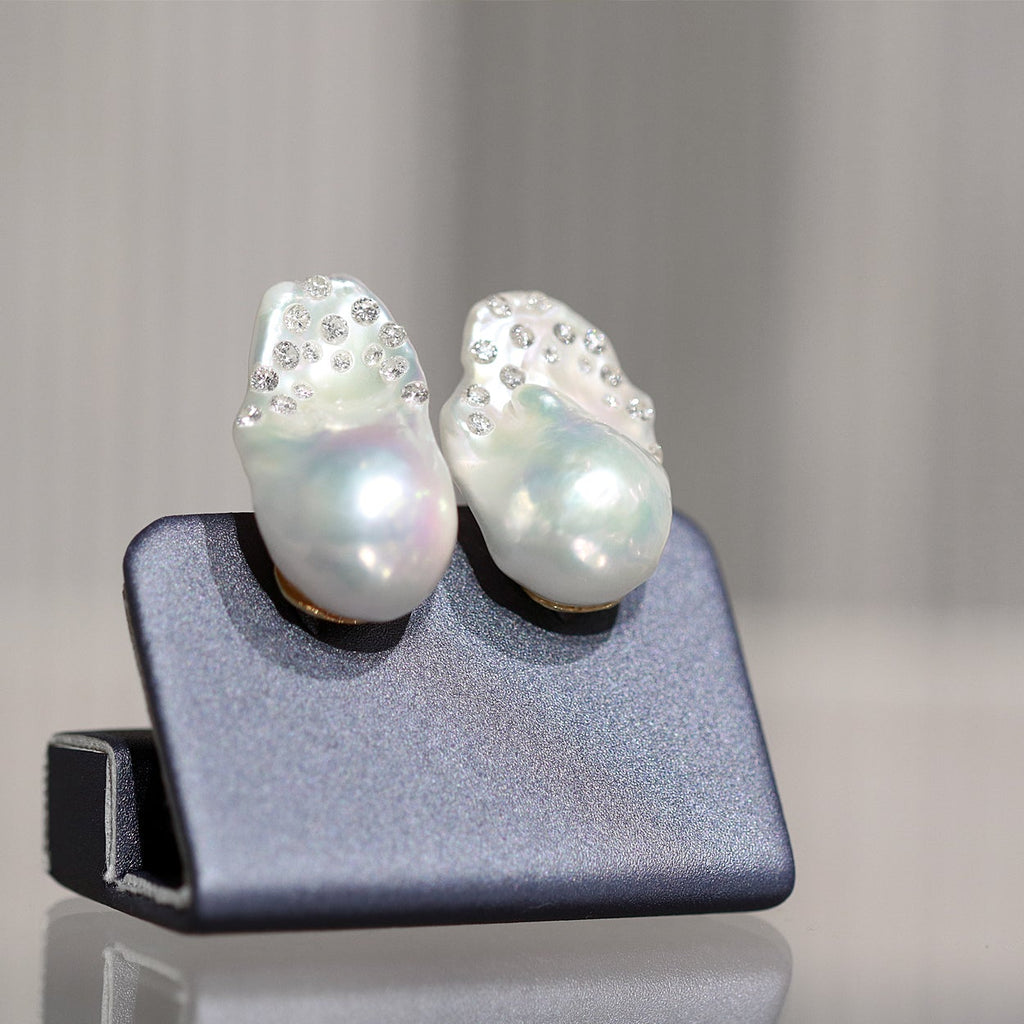 Russell Trusso Extraordinary South Sea Baroque Pearl White Diamond Earrings Russell Trusso