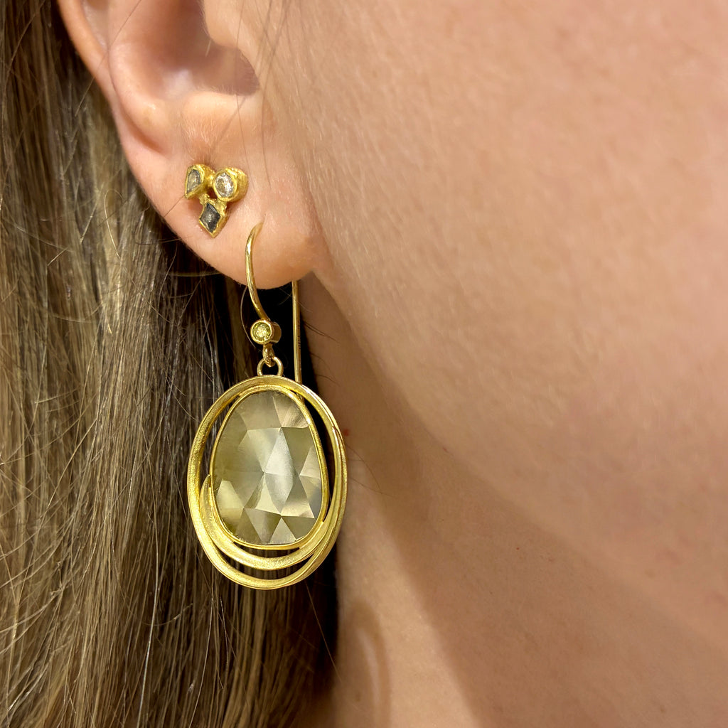 Barbara Heinrich Rose-Cut Diamond Slice Gold Loop Hoop Drop Earrings