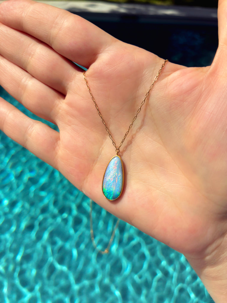 Talkative Ombré Australian Rainbow Opal Gold Drop Necklace