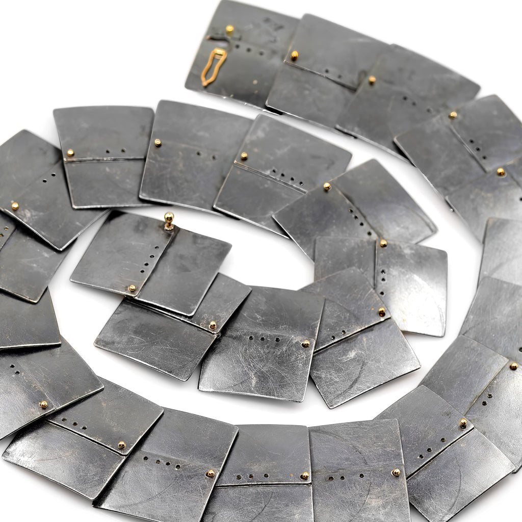 Atelier Zobel Alternating Diamond Yellow Gold Oxidized Silver Link Necklace