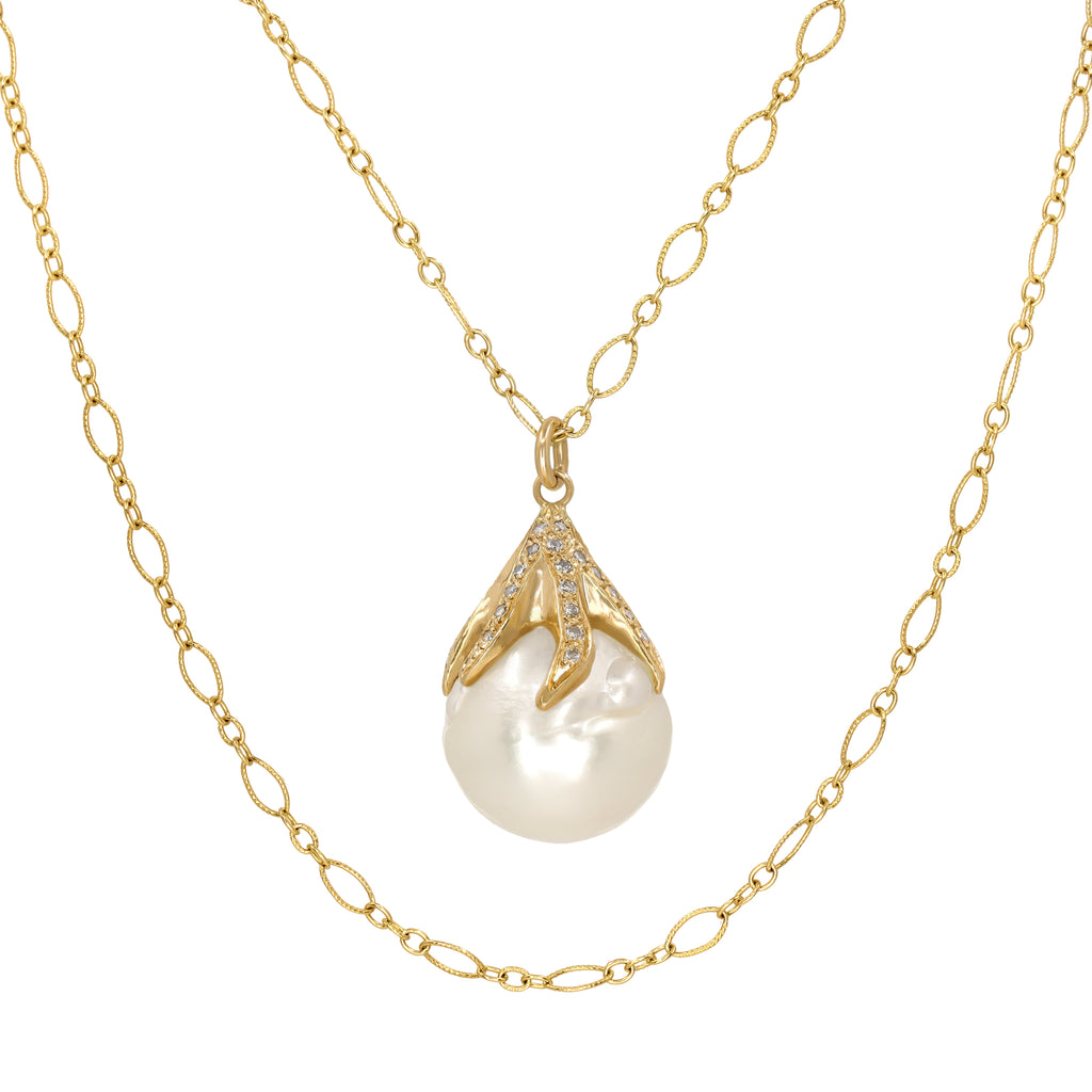Just Jules South Sea Pearl Diamond Drop Gold Necklace