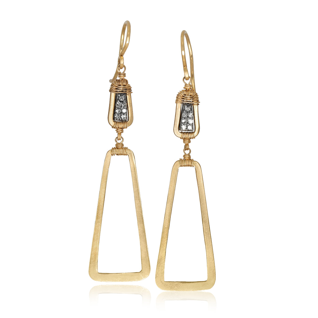 Dana Kellin Double Trapezoid Diamond Gold Dangle Earrings