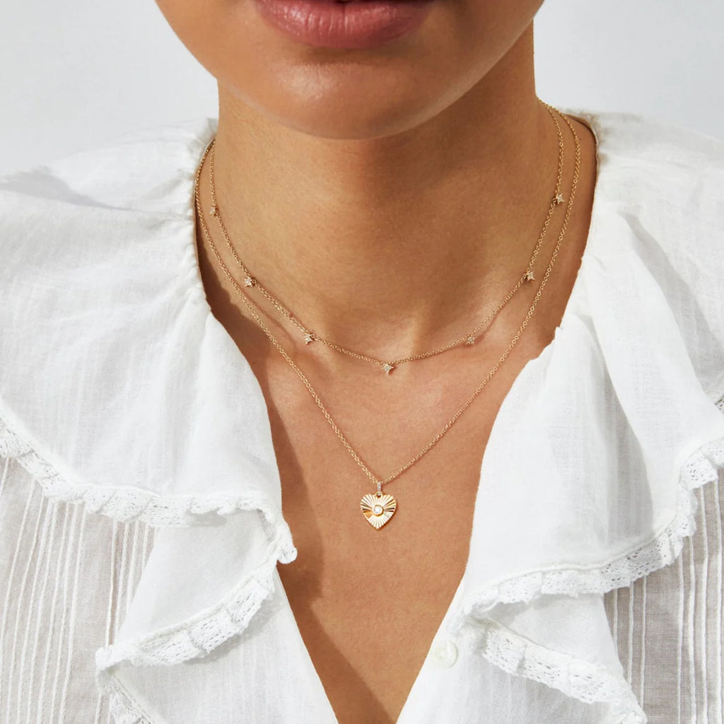 Diamond Fluted Gold Heart Necklace