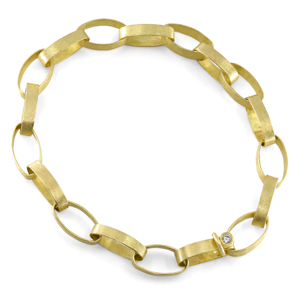 Petra Class Oval Paperclip Links Diamond Clasp Gold Bracelet