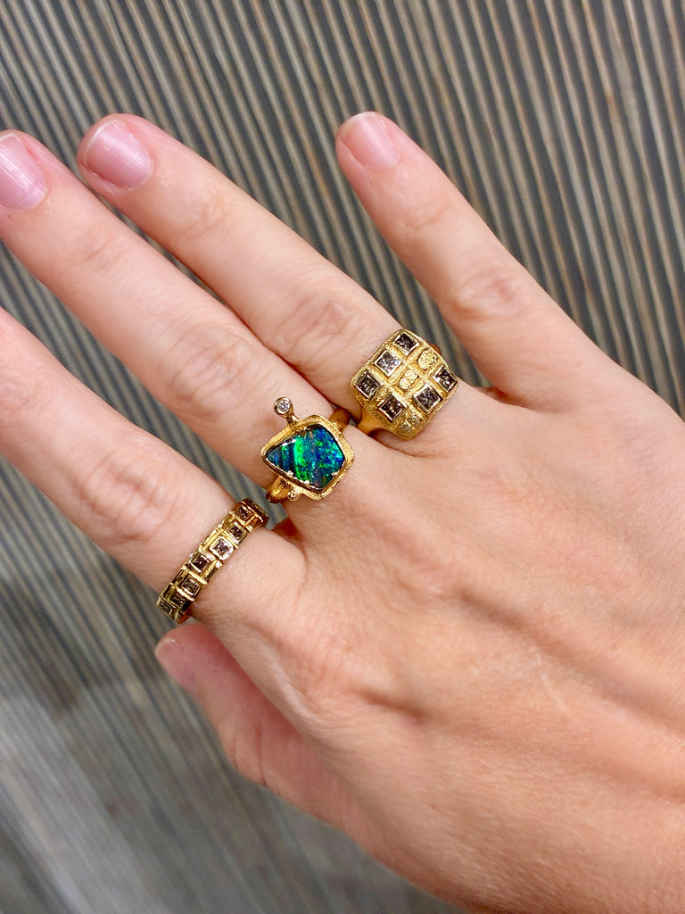 Audrius Krulis Boulder Opal Diamond Gold Ring