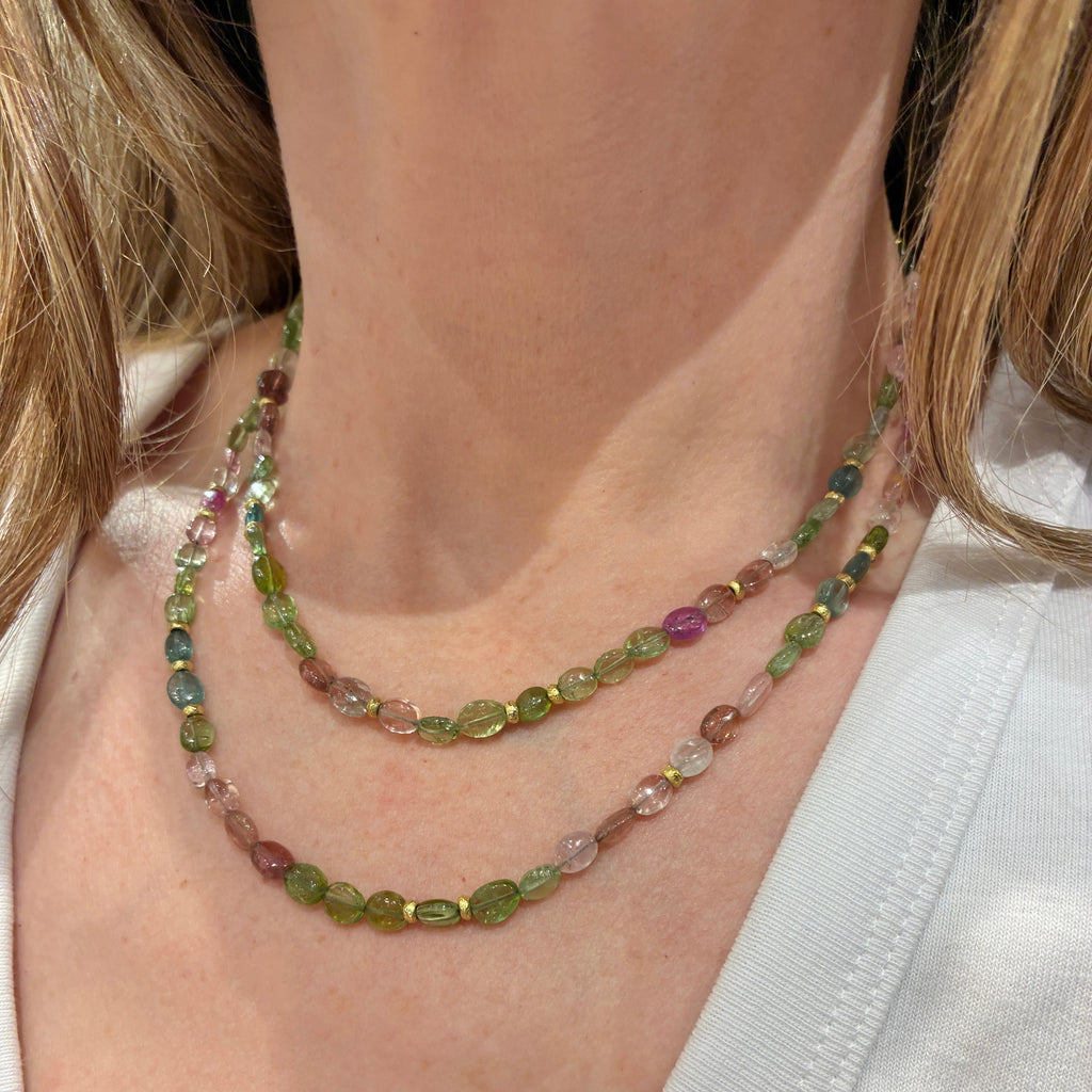 Barbara Heinrich Watermelon Tourmaline Gold Necklace Multi Wrap Bracelet