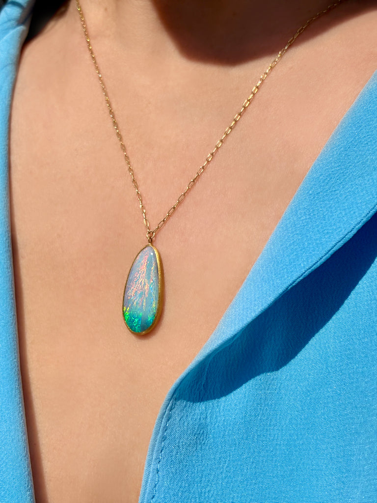 Talkative Ombré Australian Rainbow Opal Gold Drop Necklace