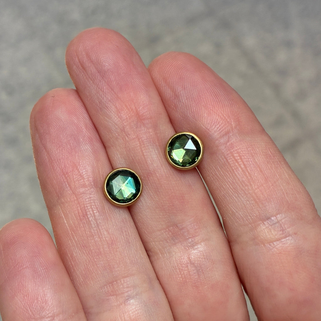 Lola Brooks Round Green Sapphire Gold Stud Earrings