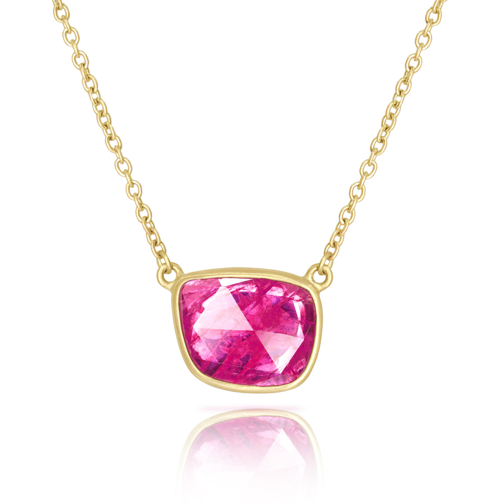 Lola Brooks Hot Pink Rose-Cut Faceted Ruby Yellow Gold Necklace