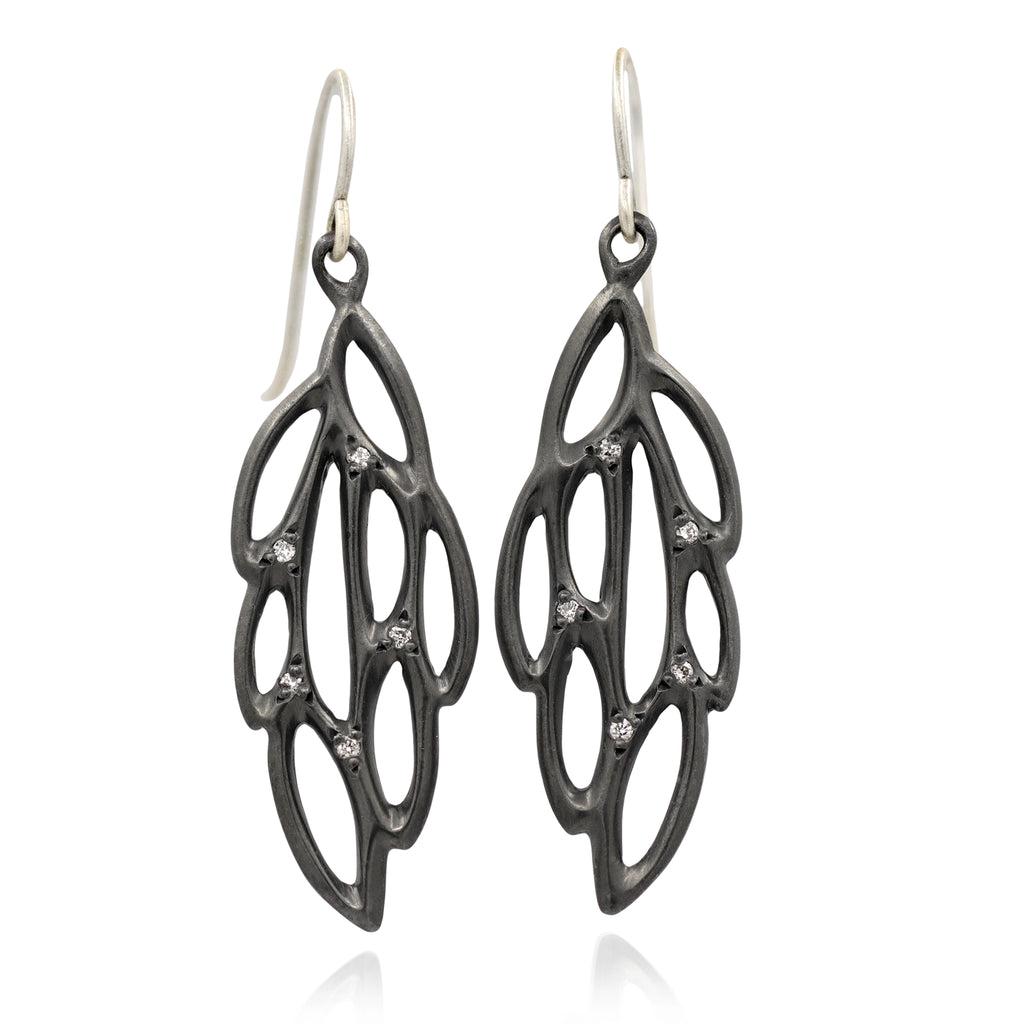 Branch Diamond Oxidized Sterling Silver Wing Dangle Earrings