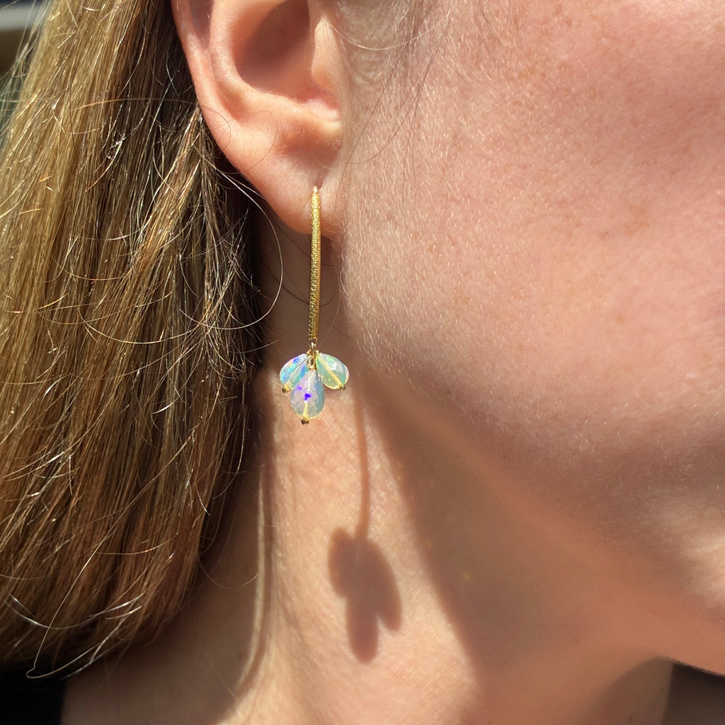 Barbara Heinrich Faceted Ethiopian Opal Briolette Gold Navette Dangle Earrings
