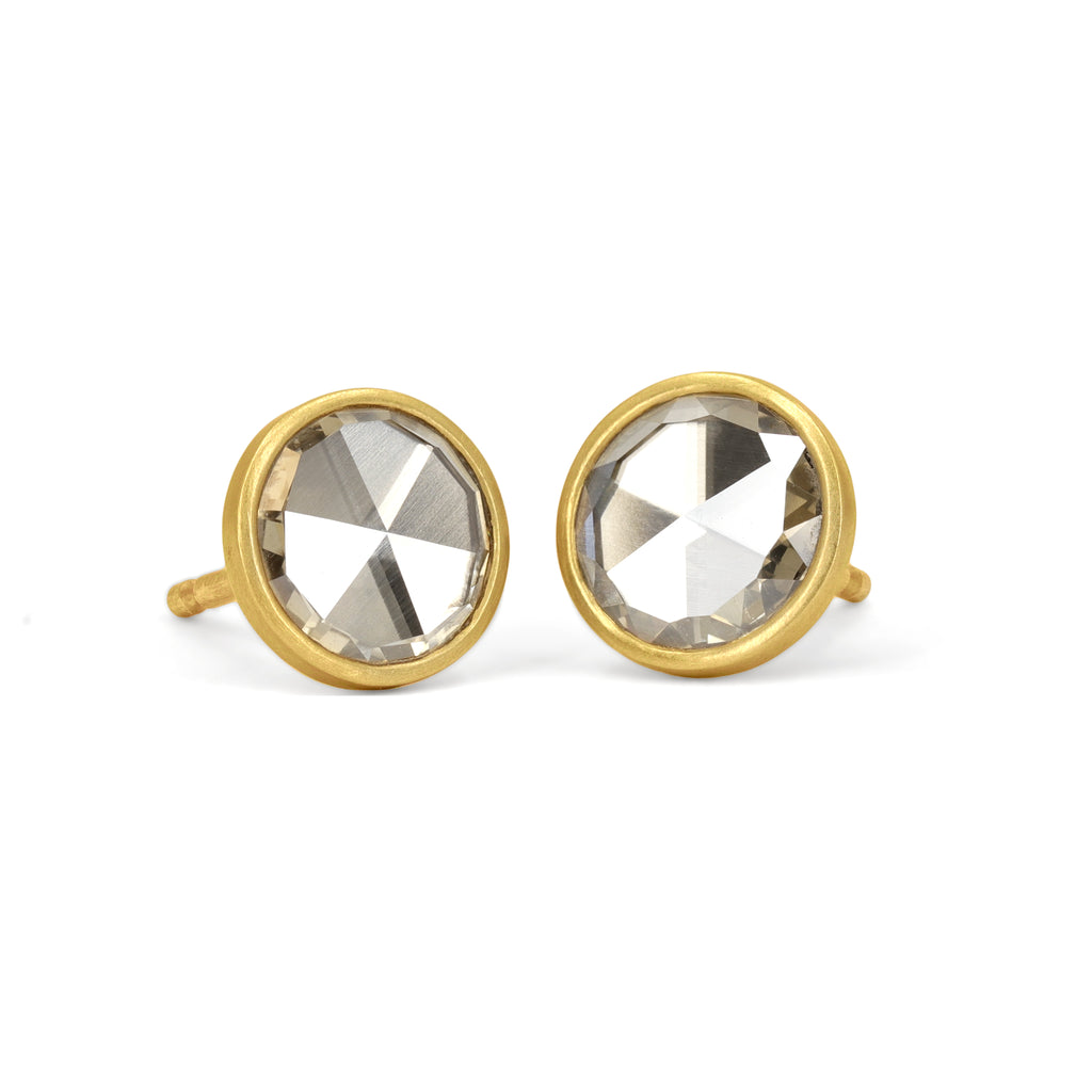 Lola Brooks Round Faceted Rose-cut Diamond Gold Stud Earrings