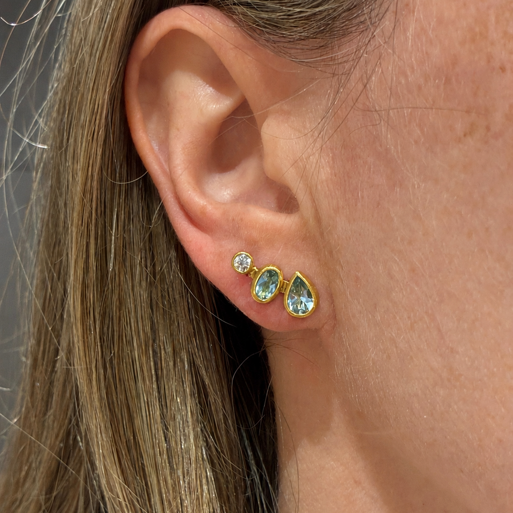 Petra Class Aquamarine Diamond Gold Climber Earrings