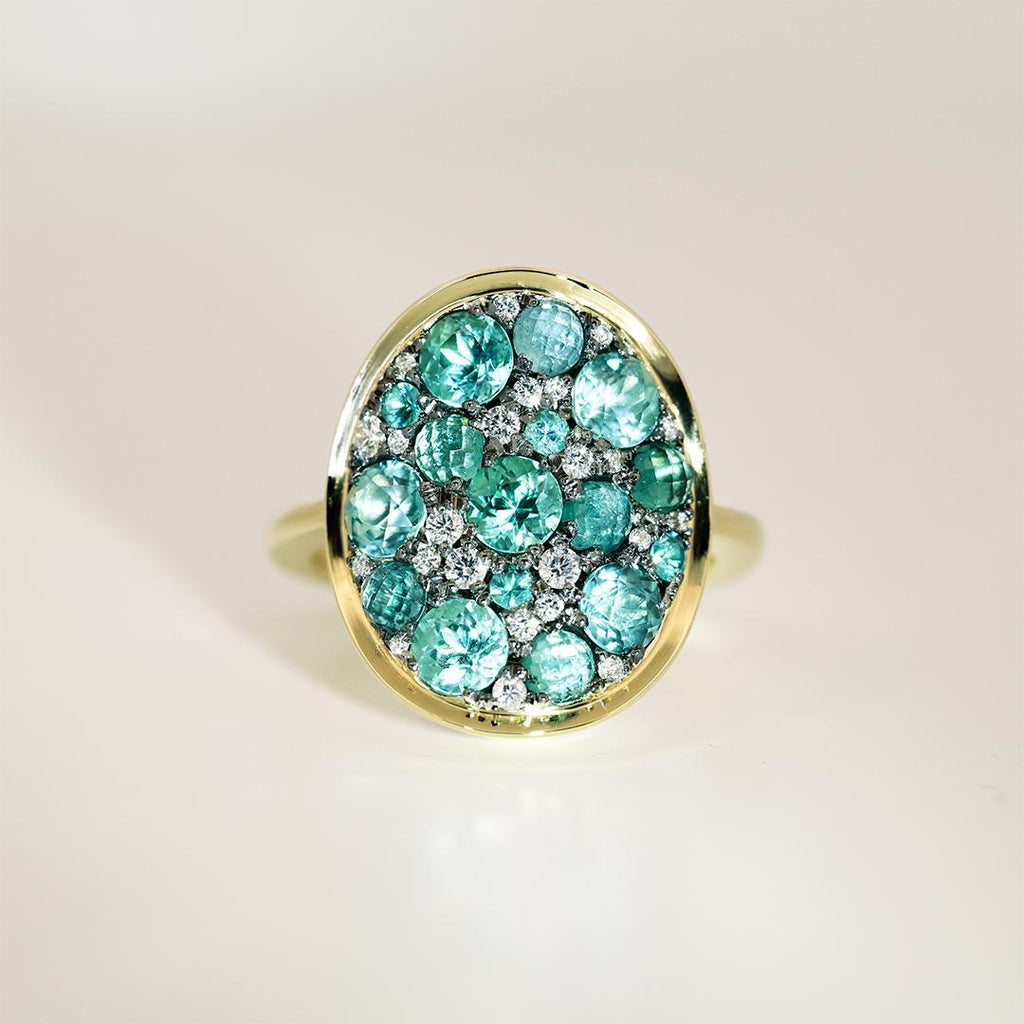 Joke Quick Paraiba Tourmaline White Diamond Gold Starstruck Ring