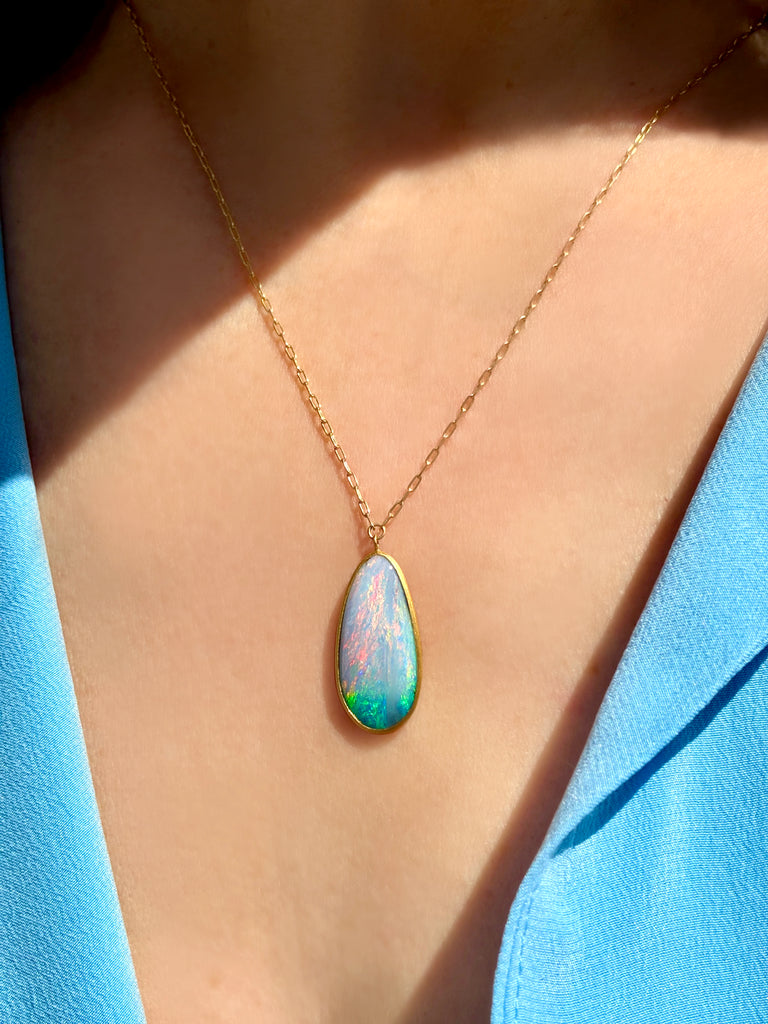 Talkative Ombré Australian Rainbow Opal Gold Drop Necklace