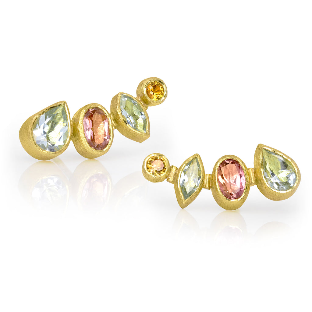 Petra Class Mixed Shape Faceted Multi Gemstone Gold Climber Earrings