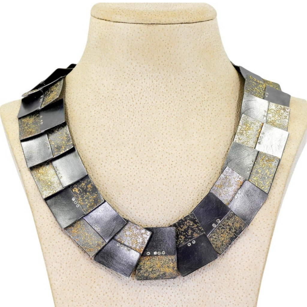 Atelier Zobel Alternating Diamond Yellow Gold Oxidized Silver Link Necklace