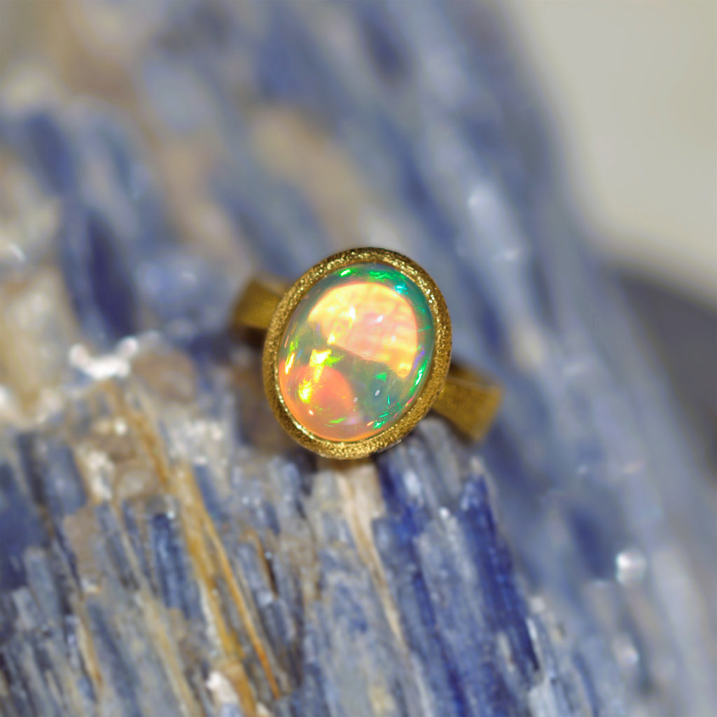 Devta Doolan One of a Kind Fine Mexican Crystal Opal Gold Ring