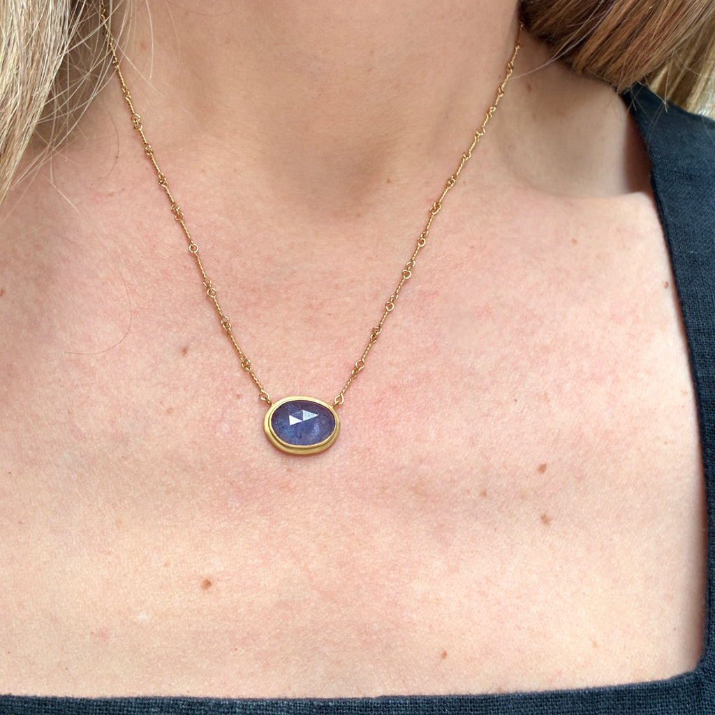 Talkative One of a Kind Tanzanite Oval Gold Pendant Necklace