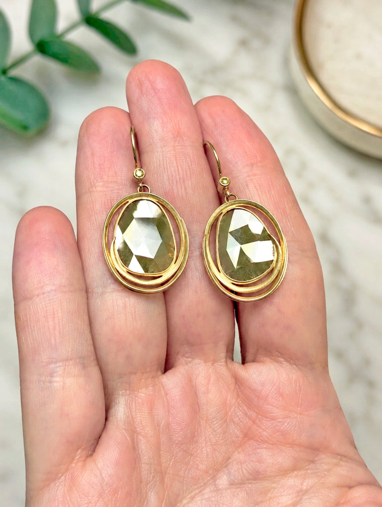 Barbara Heinrich Rose-Cut Diamond Slice Gold Loop Hoop Drop Earrings