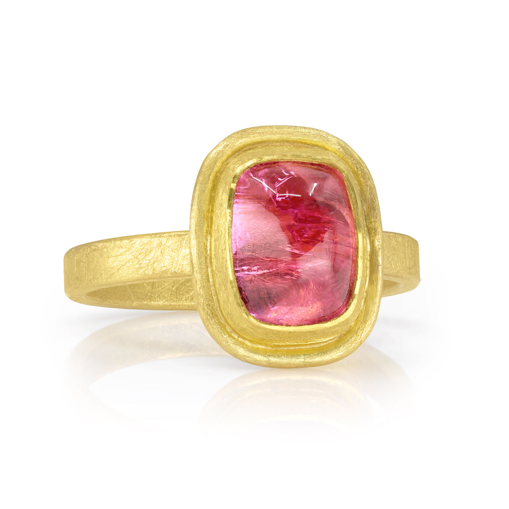 Petra Class Rounded Rectangle Pink Tourmaline Gold Ring