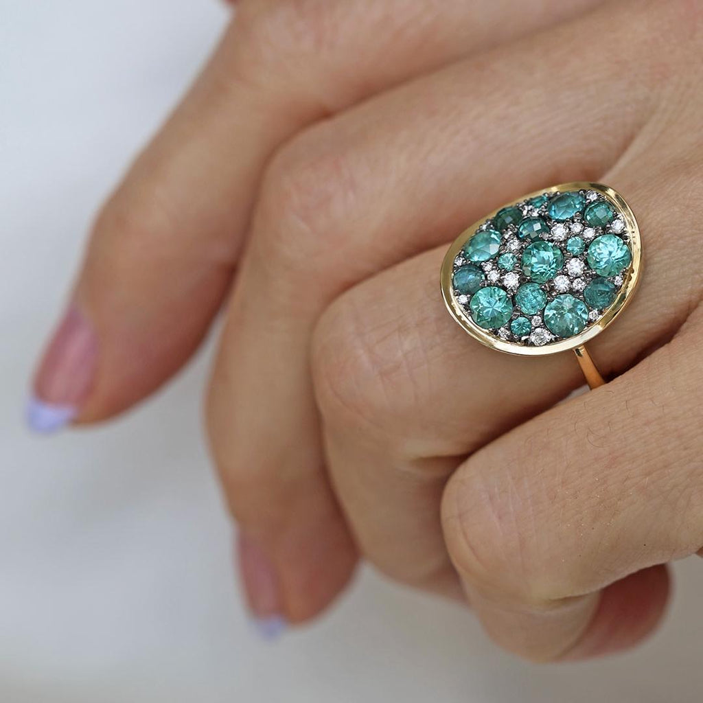 Joke Quick Paraiba Tourmaline White Diamond Gold Starstruck Ring