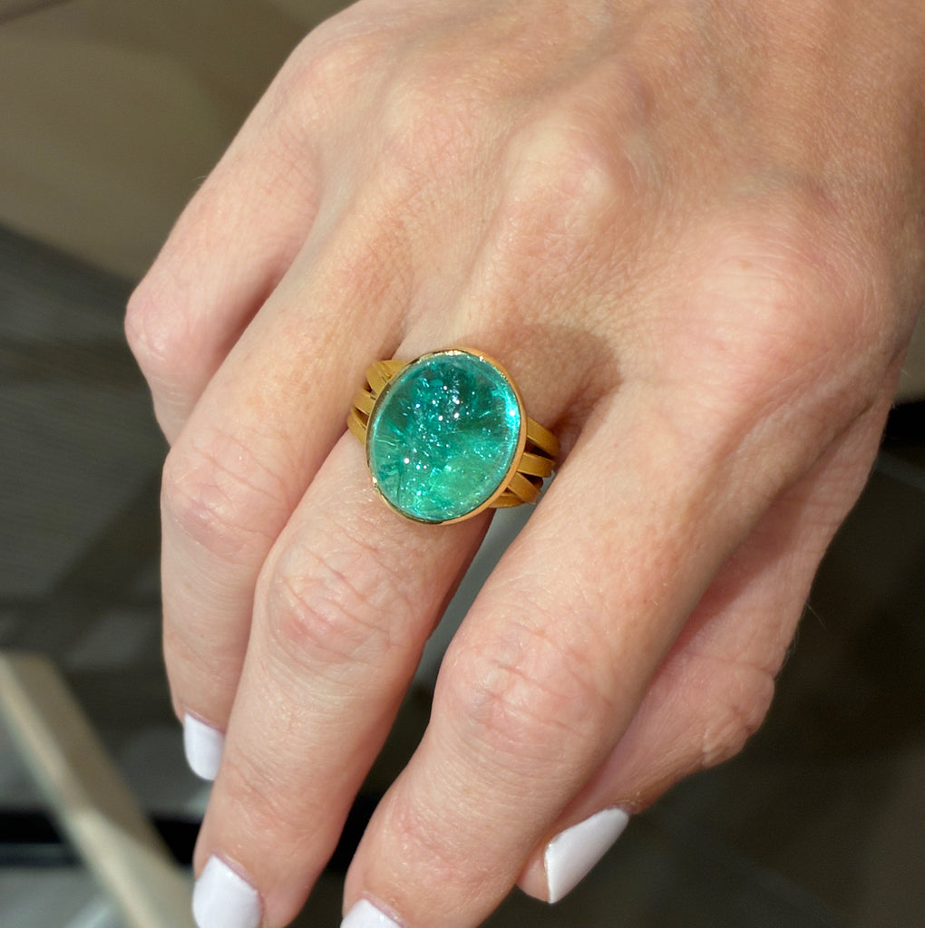 Barbara Heinrich One of a Kind Certified Paraiba Tourmaline Gold Ribbon Ring