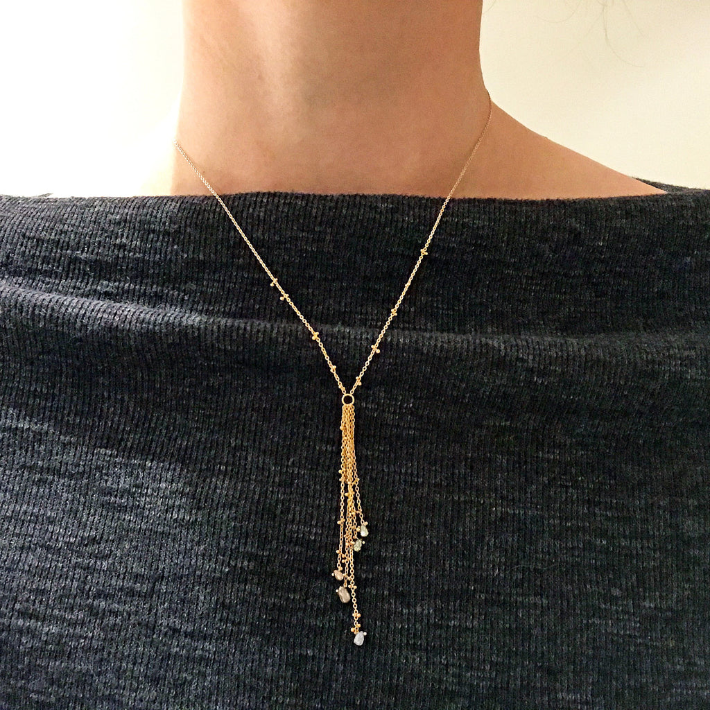 Rebecca Overmann Diamond Briolette Gold Dangle Necklace