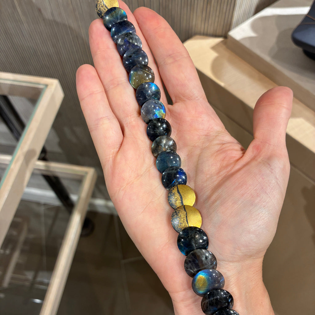 Atelier Zobel Spectrolite Labradorite Gold Oxidized Silver Disc Necklace