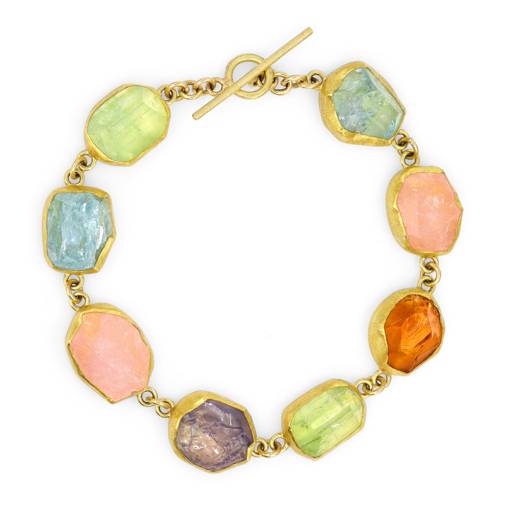 Petra Class Pastel Rough Multi-Gemstone Gold Bracelet