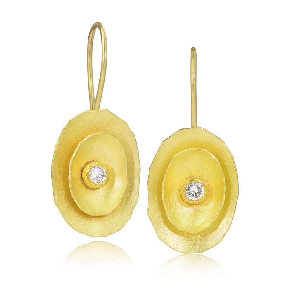 Petra Class Oval Faceted Diamond Double Dish Drop Earrings