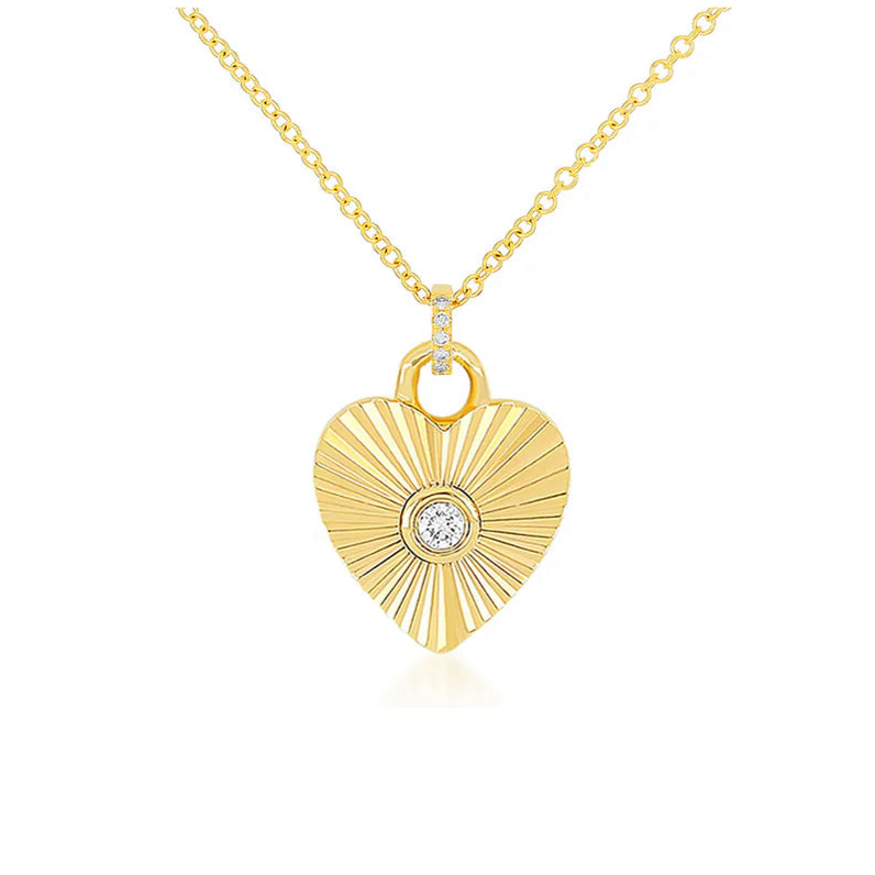 Diamond Fluted Gold Heart Necklace