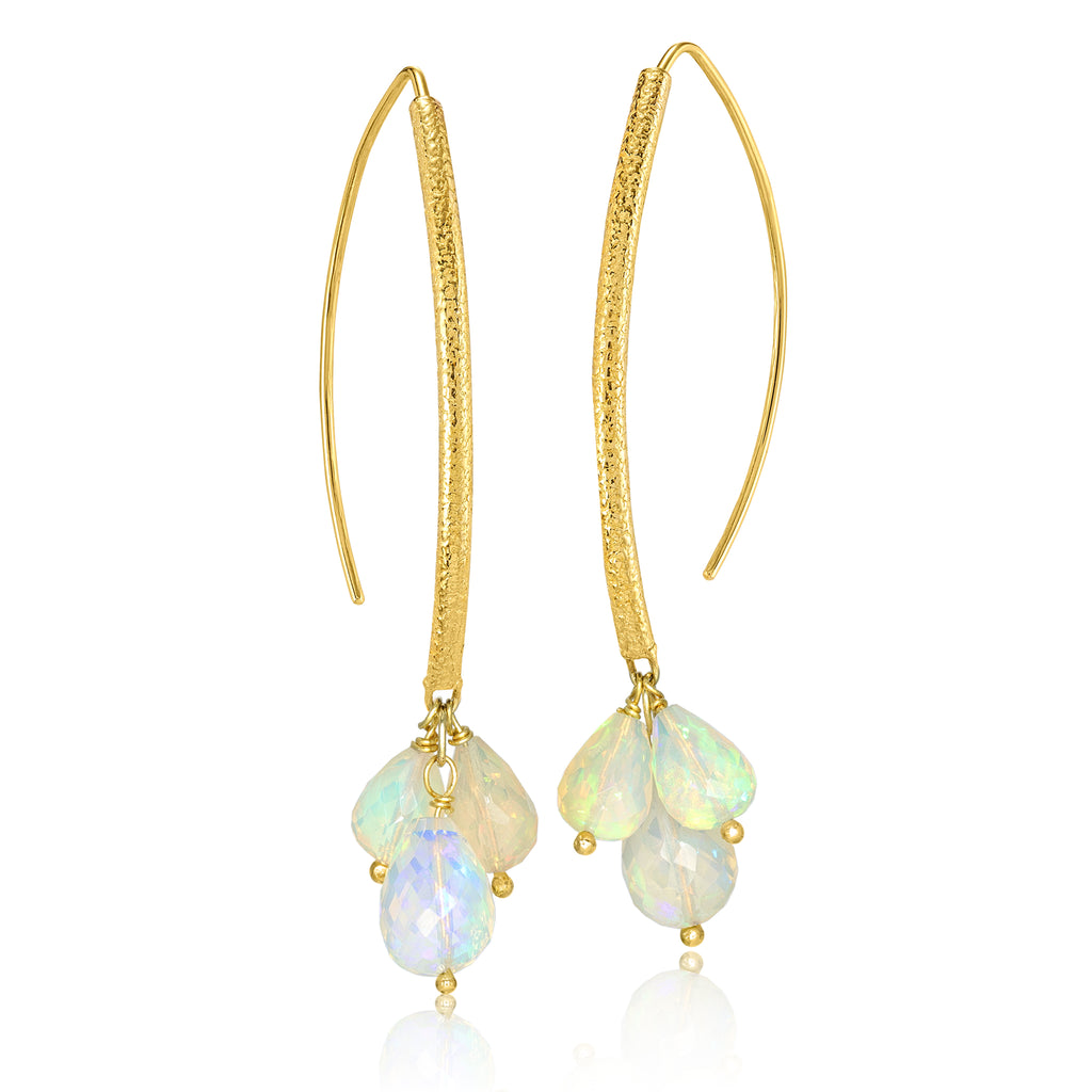 Barbara Heinrich Faceted Ethiopian Opal Briolette Gold Navette Dangle Earrings