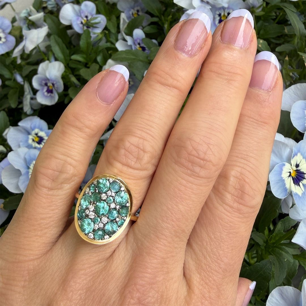 Joke Quick Paraiba Tourmaline White Diamond Gold Starstruck Ring