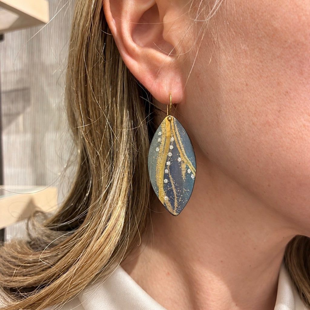 Atelier Zobel Diamond Gold Oxidized Silver Marquise Drop Earrings