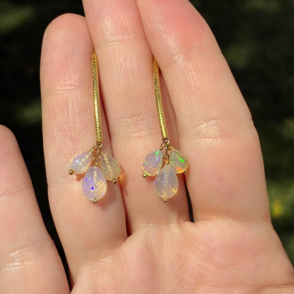 Barbara Heinrich Faceted Ethiopian Opal Briolette Gold Navette Dangle Earrings