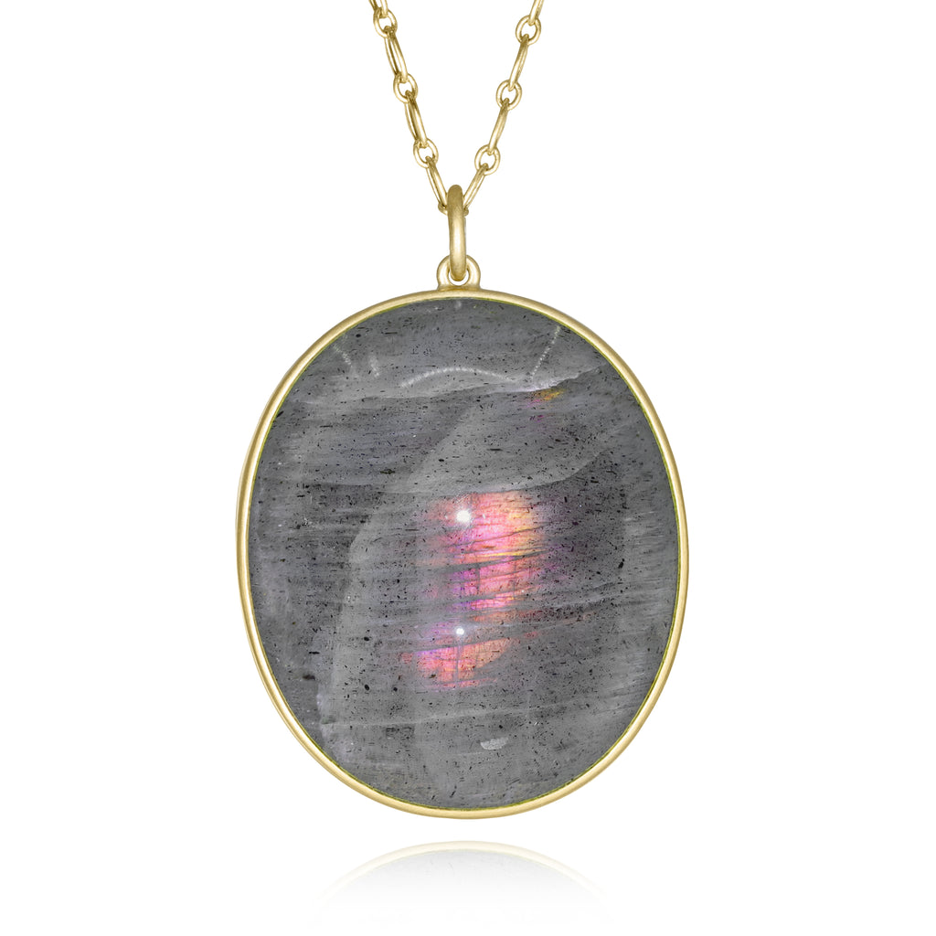 Lola Brooks Large Oval Peachy Labradorite Gold Necklace
