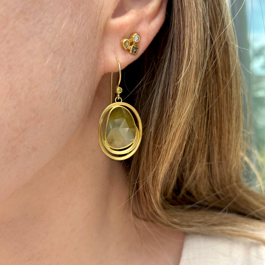 Barbara Heinrich Rose-Cut Diamond Slice Gold Loop Hoop Drop Earrings