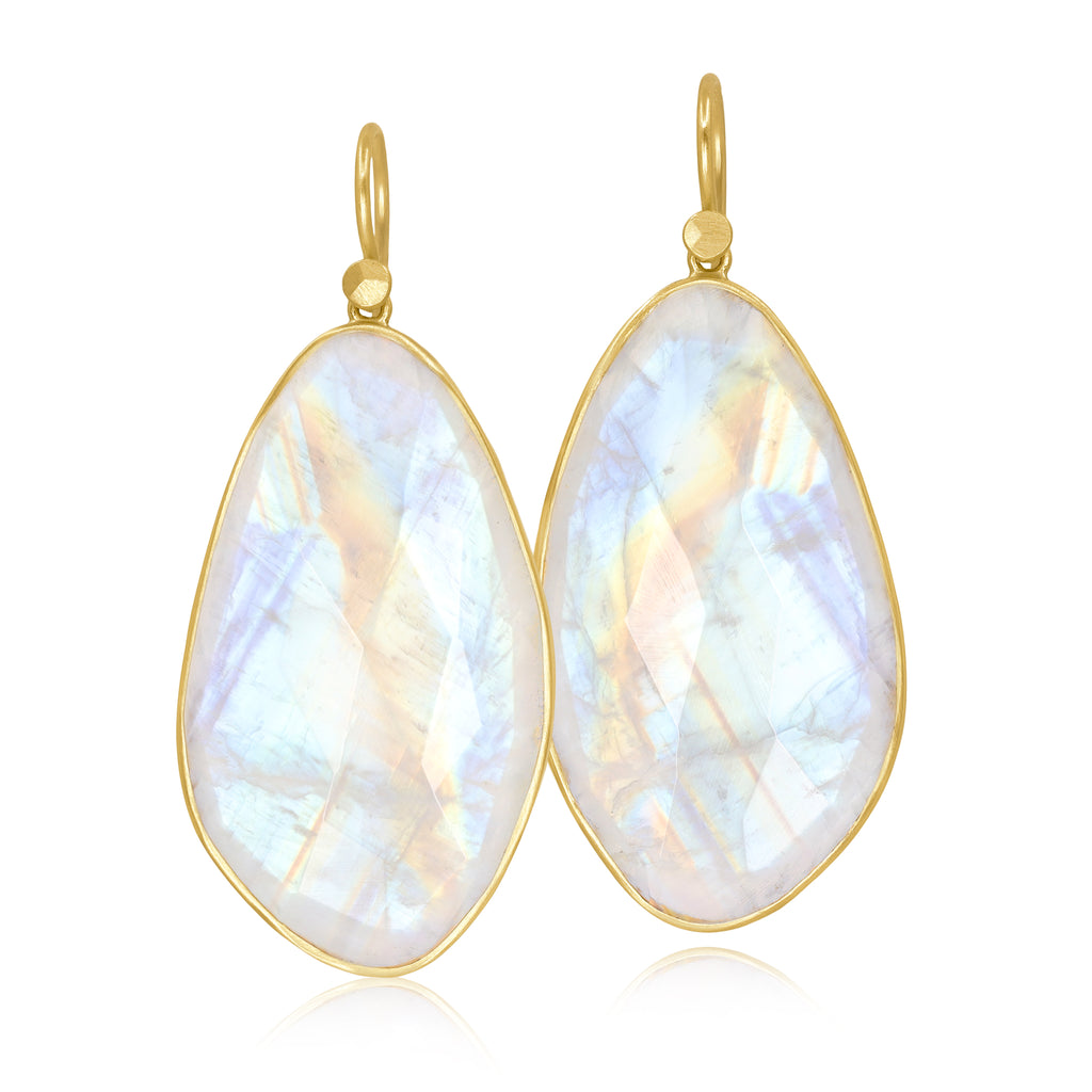 Lola Brooks Large Faceted Moonstone Yellow Gold Drop Earrings