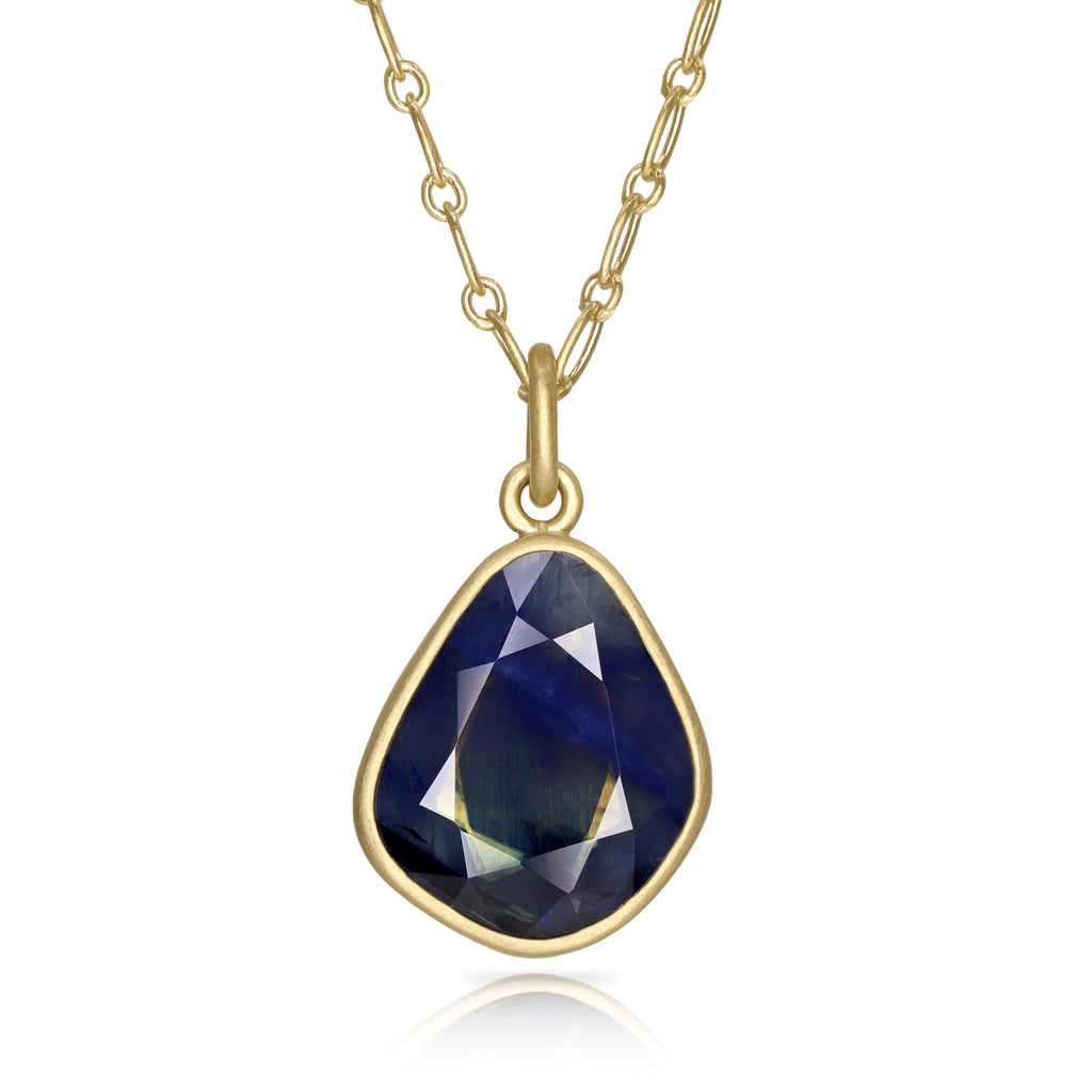 Lola Brooks Faceted Dark Blue Sapphire Gold Sequin Pebble Drop Necklace
