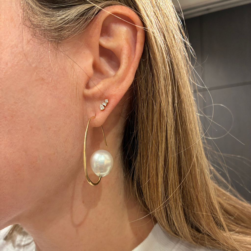 Just Jules One-of-a-Kind Baroque South Sea Pearl Drop Back Hoop Gold Earrings