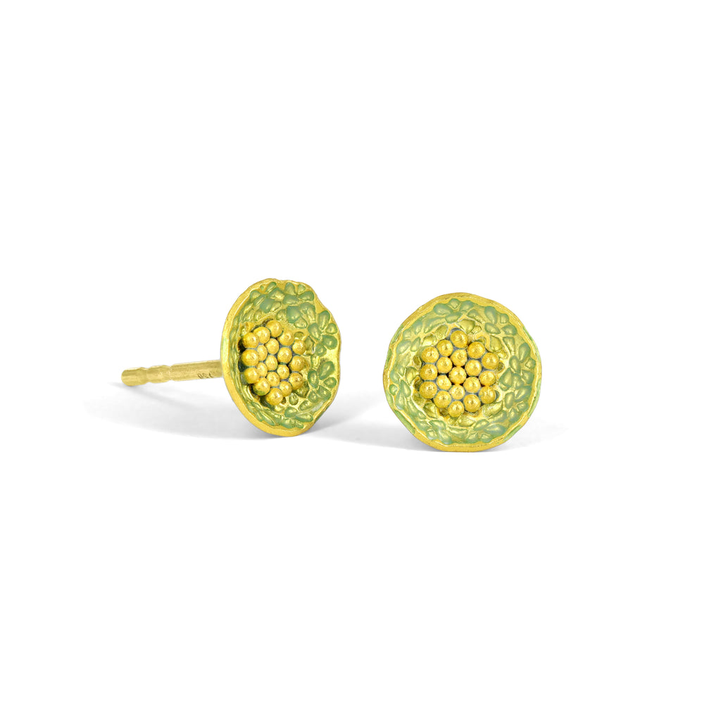Eva Steinberg Opalescent Enamel Granular Gold Round Small Stud Earrings