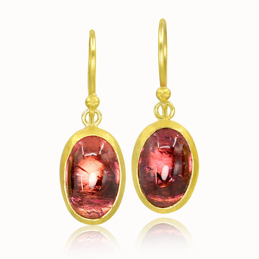 Petra Class Oval Red Tourmaline Gold Drop Earrings