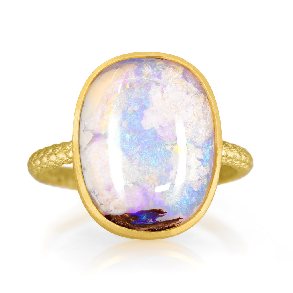 Talkative Rare Wood Opal Cabochon Gold One of a Kind Ring