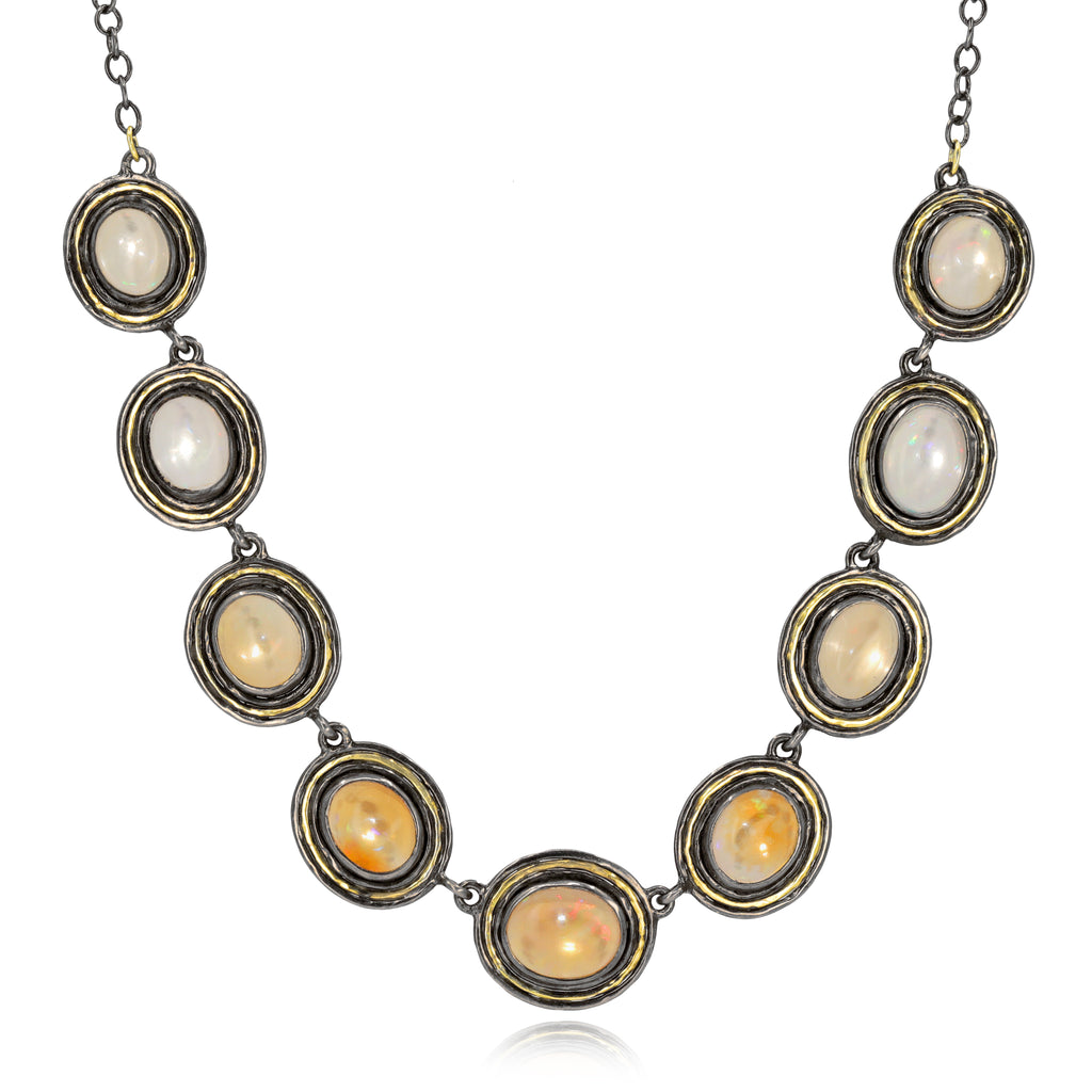 Kothari Mexican Fire Opal Mixed Metal Waterflow Necklace
