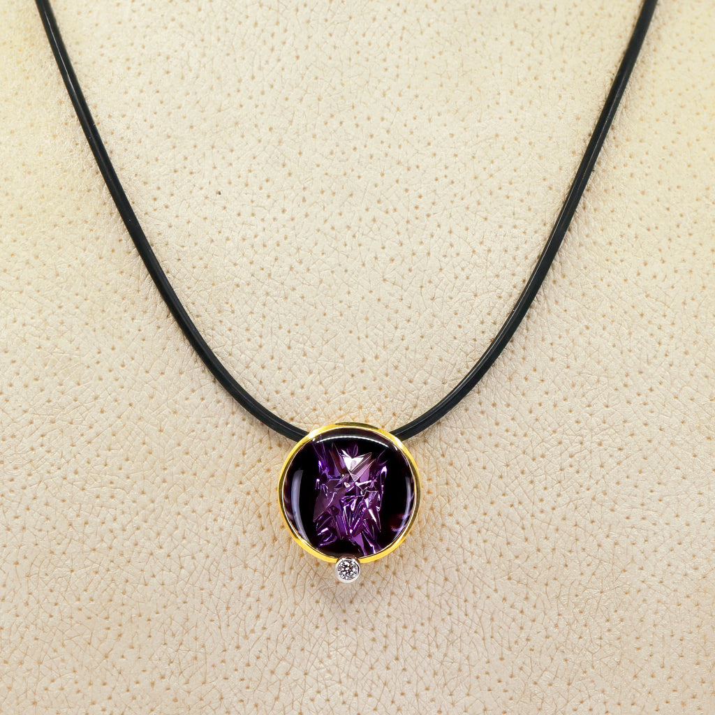 Atelier Munsteiner 18.70 Carat Amethyst Diamond Gold Platinum Pendant Necklace