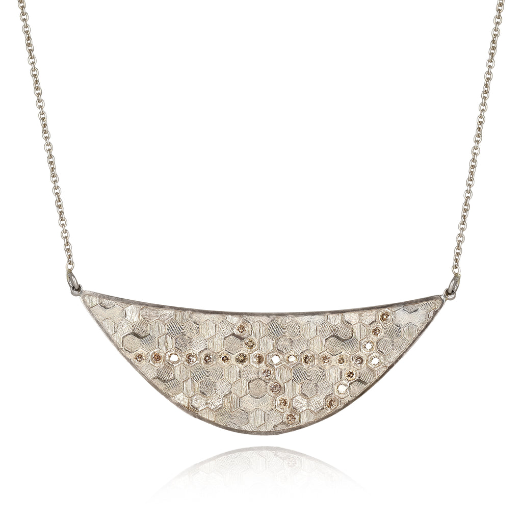 Jo Hayes Ward Champagne Diamond Prismatic White Gold Hex Crescent Necklace