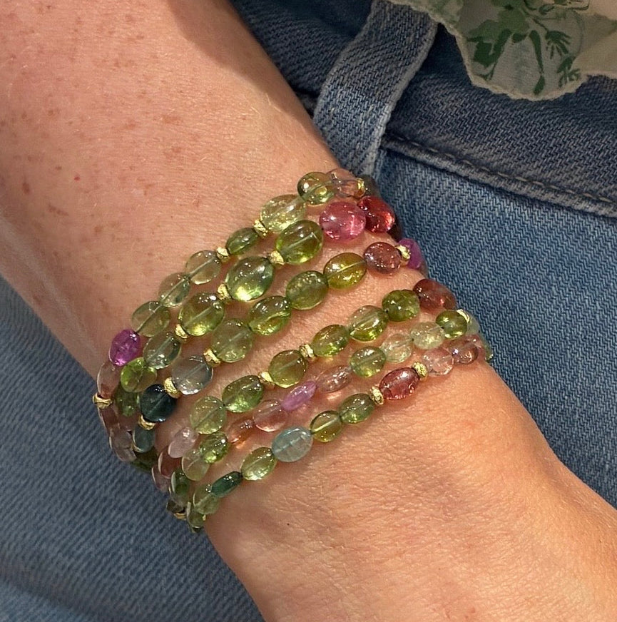 Barbara Heinrich Watermelon Tourmaline Gold Necklace Multi Wrap Bracelet