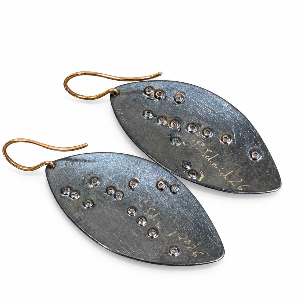 Atelier Zobel Diamond Gold Oxidized Silver Marquise Drop Earrings