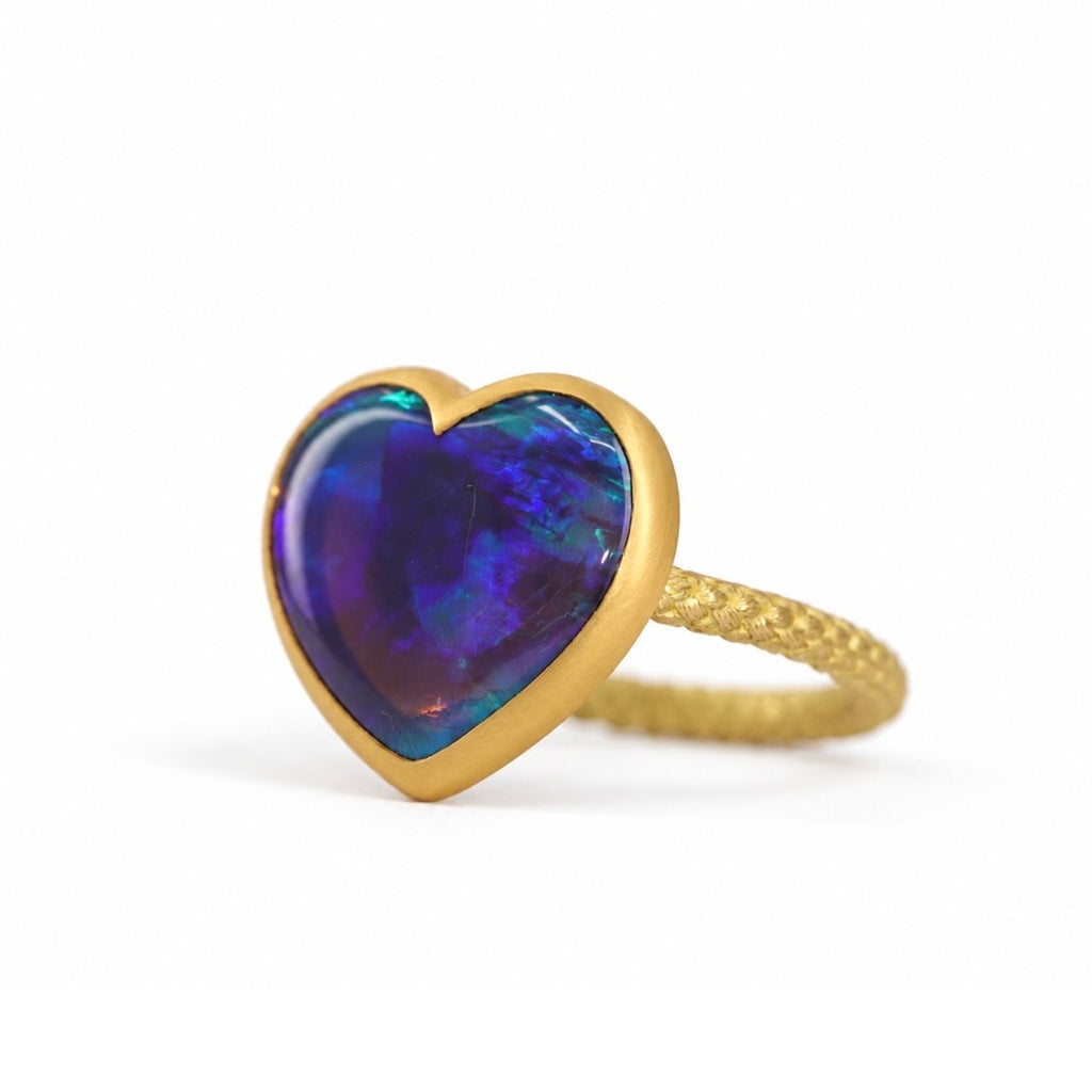 Talkative Black Opal Heart Cabochon Gold Ring